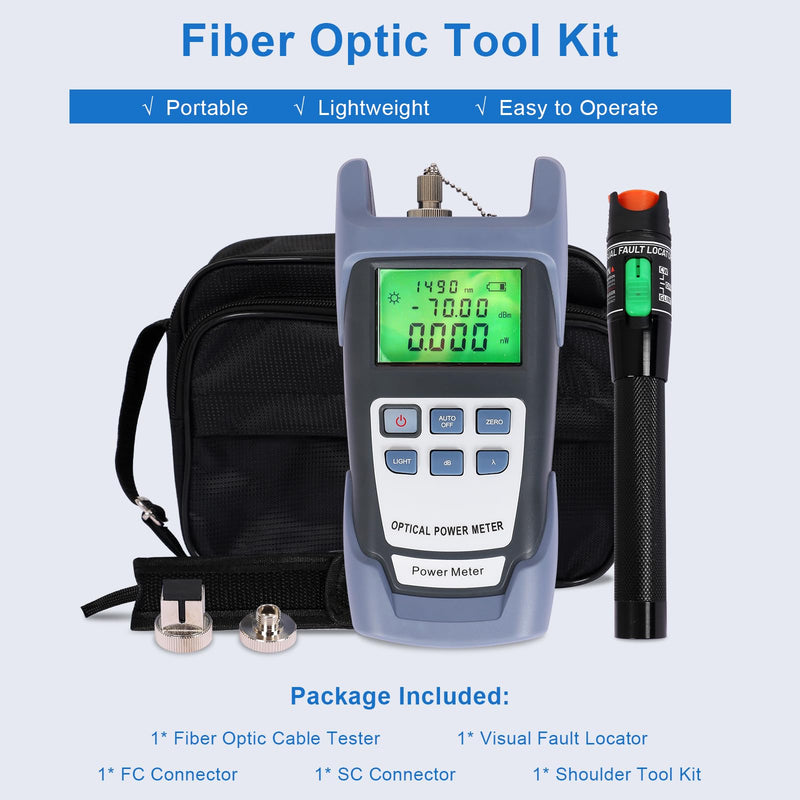 [Australia - AusPower] - Fiber Optic Tools Cable Tester FC SC Power Meter & 2.5mm 30mV Visual Fault Locator with Sc, Fc Connector and Shoulder Toolkit Green 
