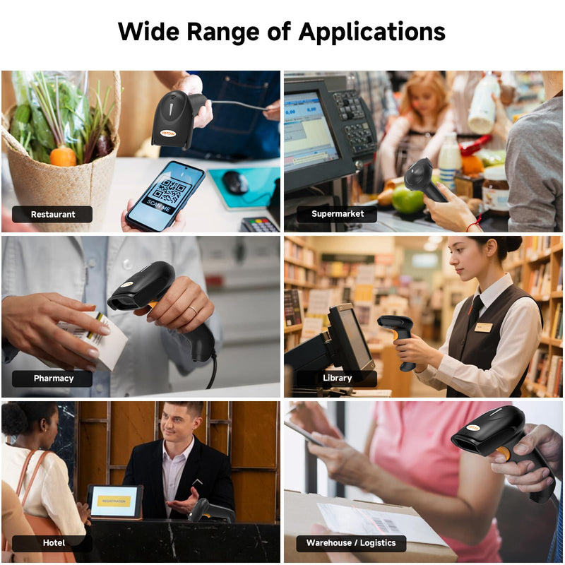 VOTTAN QR 2D Barcode Scanner, Bluetooth & 2.4G Wireless & USB Wired Connect iPad Phone Tablet PC POS, UPC EAN 1D PDF417 Data Matrix 2D Handheld Barcode Scanner