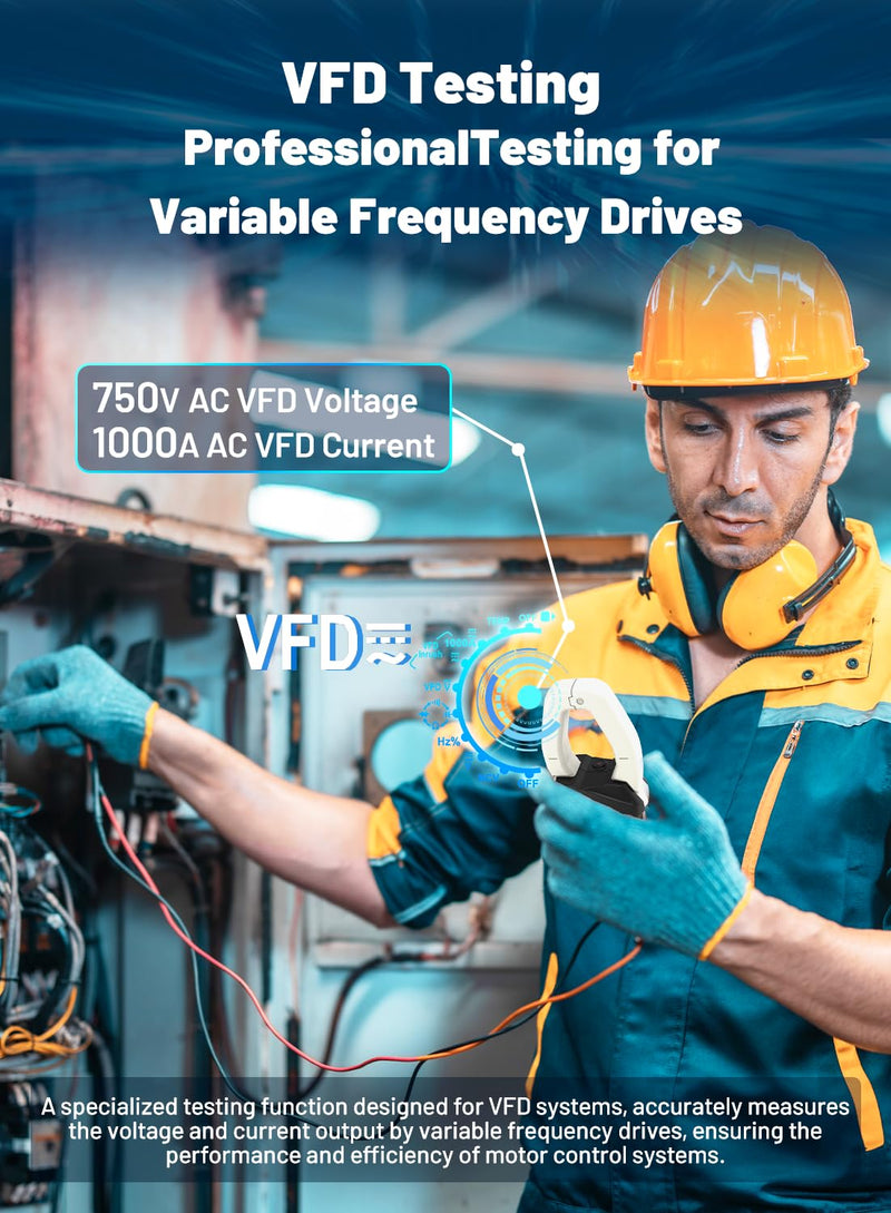 [Australia - AusPower] - Inrush Digital Clamp Meter Multimeter, 1000A Amp Clamp Meter Voltage Tester with VFD, TRMS 6000 Counts, Measures AC/DC Current Voltage, Temp, Resistance, Capacitance, Frequency, Continuity, NCV 