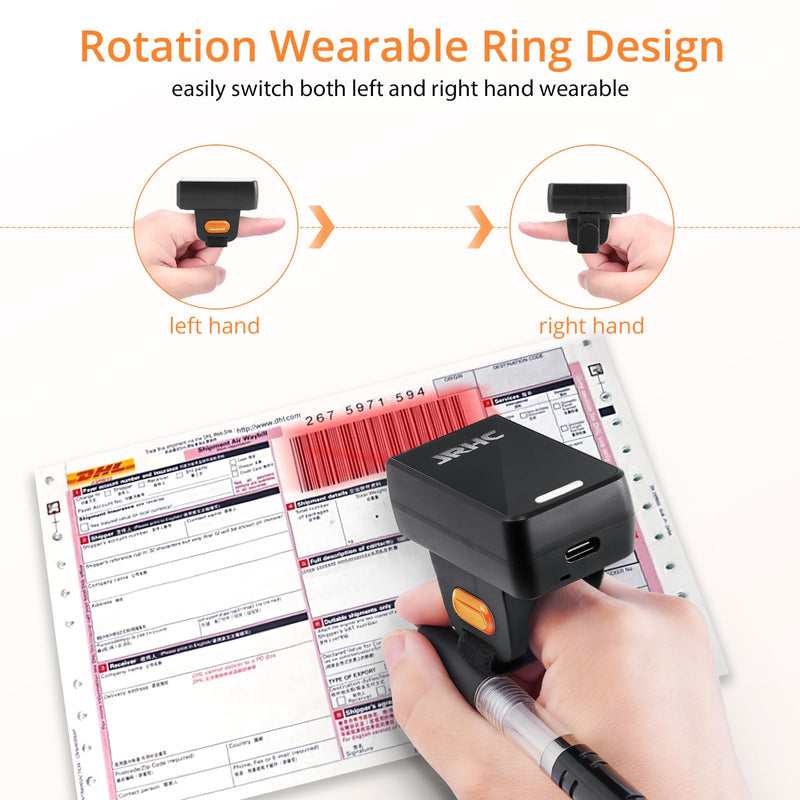 [Australia - AusPower] - Finger Scanner Barcode Scanner 2D Bluetooth Ring QR Barcode Reader 2.4Ghz Wireless Portable Mini Wearable with 3 Mode Connection Bar Code Scanners for iOS Android Win Mac Warehouse Store 
