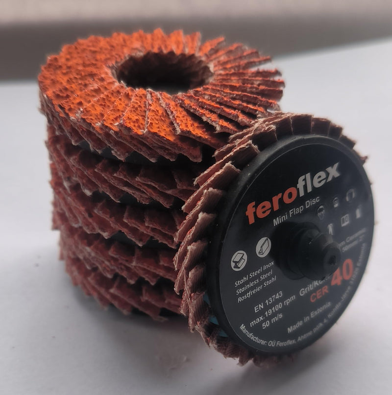[Australia - AusPower] - Set of 20 Feroflex Mini Serrated Discs Professional Quality 2 Inch 50 mm, Grit 40, Premium Ceramic for Metal, Stainless Steel, Rust, Steel Slat Discs Sanding Disc (Grit 40, 20) + Disc Pad Holder 6 mm Grain 40 