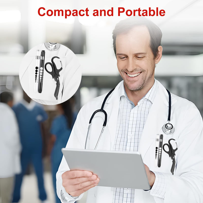 [Australia - AusPower] - Stethoscope Carrying Case Black and 3 Pack Penlight and Medical Scissors for Nurses Doctor EMT First Aid 