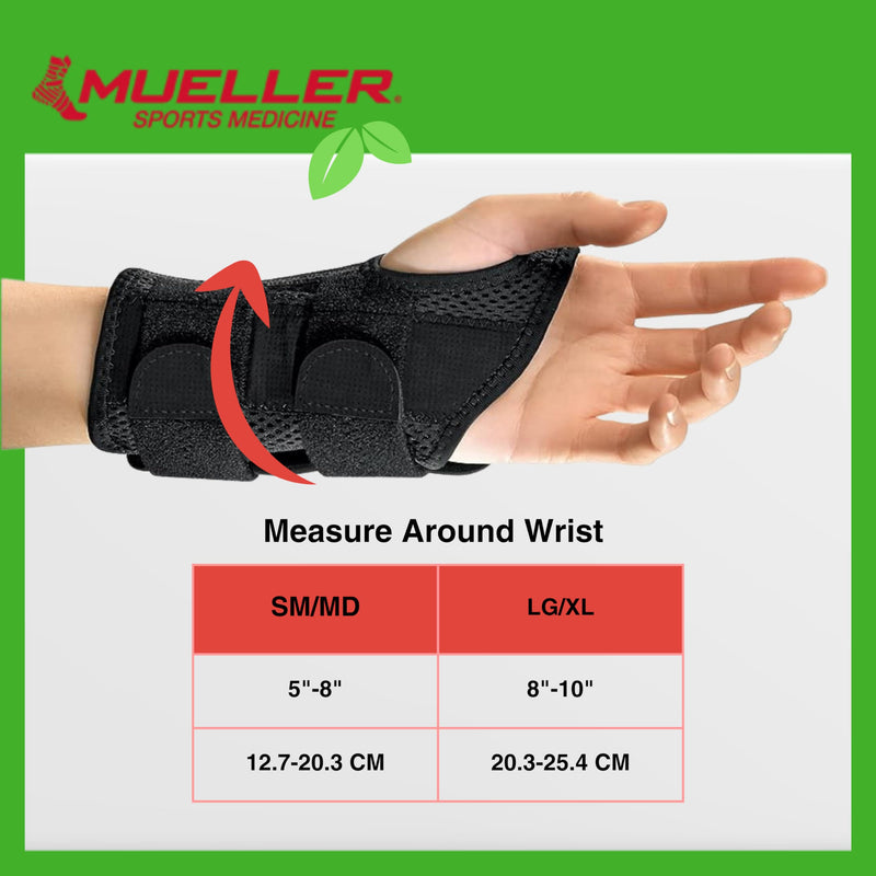 MUELLER Sports Medicine Green Fitted Wrist Brace, Wrist Pain Relief Support for Men and Women, Ideal for Carpal Tunnel, Tendinitis, Arthritis, Right Hand, Black Small/Medium (Pack of 1)