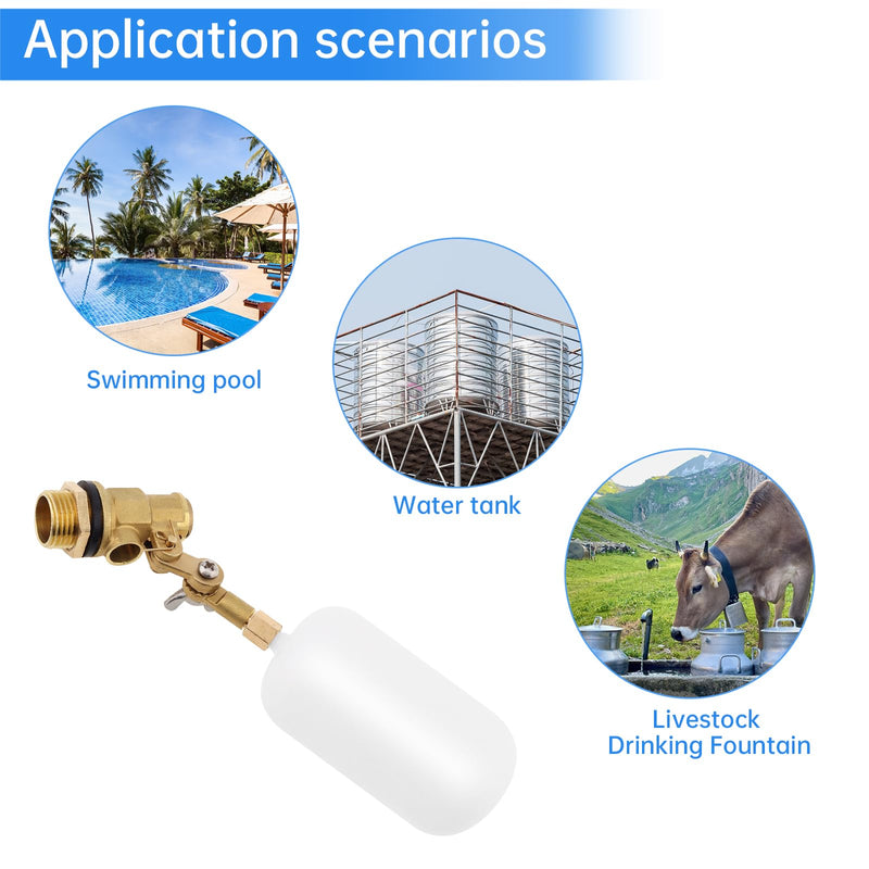 [Australia - AusPower] - 2 Pcs 1/2 Inch Brass Float Valve, Automatic Water Level Control High Pressure Adjustable Arm Over 180 degreesfor Water Tanks, Fountain Float, Livestock Troughs 