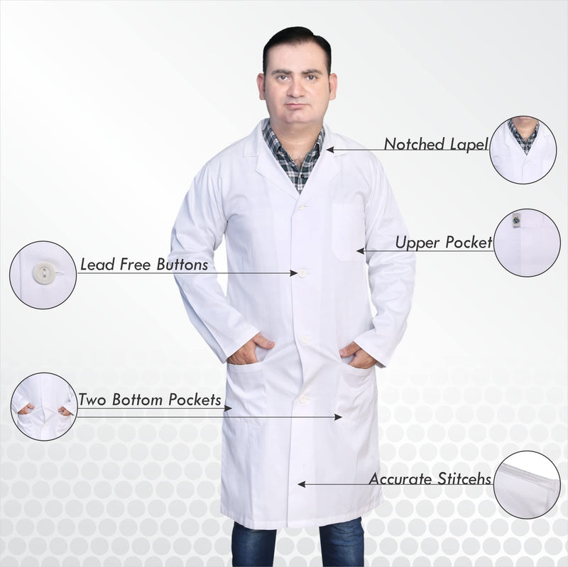DR Uniforms By DR Instruments DR201-L Unisex Lab Coat, 60% Cotton, 40% Polyester, Sanforized to Prevent Shrinking, White, Size L