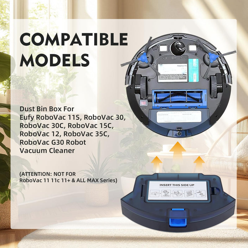 Dust Bin Box Compatible with Eufy RoboVac 11S, 15C, 30, 30C, 35C, 25C, 12, 15T, 35C, G30 Robot Vacuum Cleaner - Waste Collection Dustbin Box Replacement Accessories Spare Parts 11S,15C,30,30C,etc Dust Bin Box