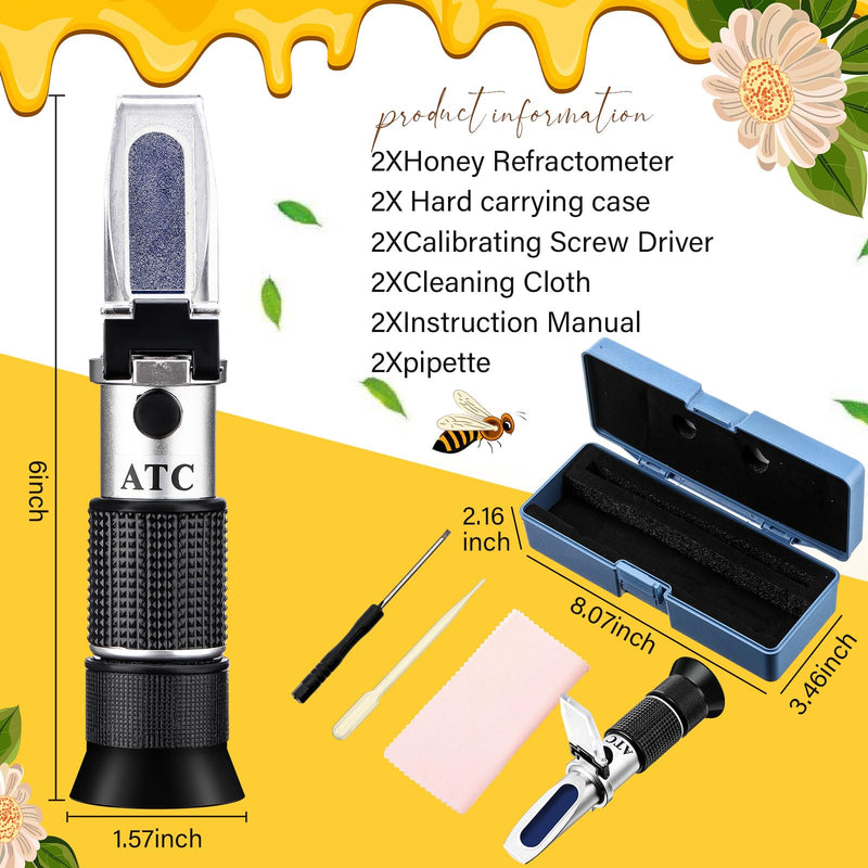 [Australia - AusPower] - Nuogo 2 Pack Brix Meter Refractometer with Atc 3 in 1 Use for Measuring Sugar Content in Honey, Maple Syrup, Molasses, Fruit and Other Sugary Drink, 58-90% Brix Scale Range Portable 