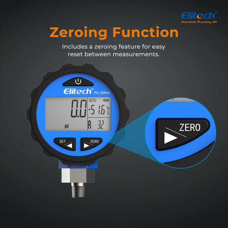 [Australia - AusPower] - Elitech PG-30Pro Blue Refrigeration HVAC Digital Pressure Gauge -14.5-500 PSI 1/8'' NPT 