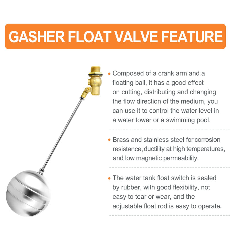 [Australia - AusPower] - GASHER 2PCS 3/4" 304 Stainless Steel Float Ball Valve with 3/4"G Female x 3/4"NPT Male Adapter, DN20 Adjustable Water Tank Float Ball Valve for Stock Tank Pool Water Level Control 3/4" DN20 2 