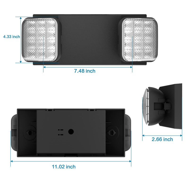 1 Pack Black Led Exit Sign with Emergency Lights &Battery Backup -Adjustable Hardwired 2 LED Head-UL Certified-120-277VAC/Commercial Emergency Lights Fixtures for Home/Business. 1 Pack