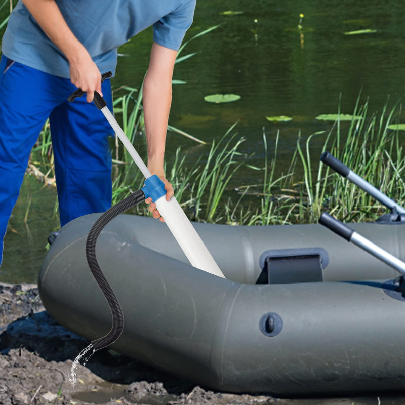 Hand Bilge Pump Manual Hand Water Pump for Kayaks Canoes and Boats Emergency Hand-Operated Marine Bilge Pump with Reversible Hose White+blue