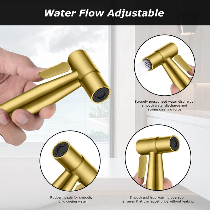 LOSCHEN Bidet Sprayer kit for Toilet,Hand Held Sprayer Shattaf Toilet Attachment Stainless Steel for Pet Bath/Personal Hygiene/Bathroom,Easy to Install with T-Adapter（Gold） Gold
