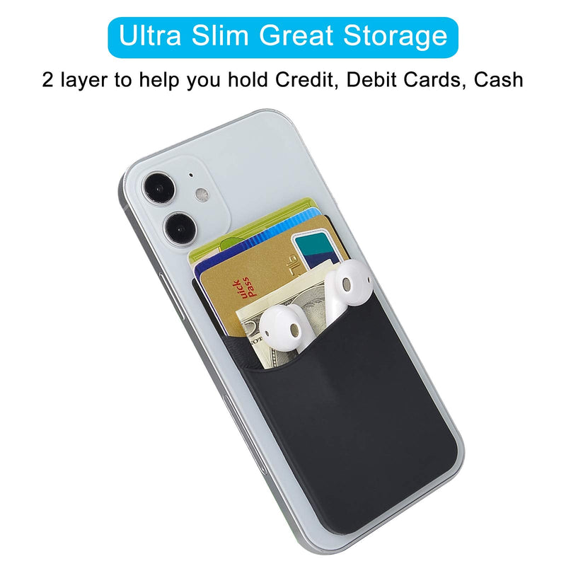 [Australia - AusPower] - SS Card Holder for Back of Phone, Phone Wallet Stick-on Credit Card Sleeve Pocket Silicone Cell Phone Pouch Compatible for iPhone,Samsung Galaxy and Most SamrtPhones 4 Pack Black+White+Gray+Pink 