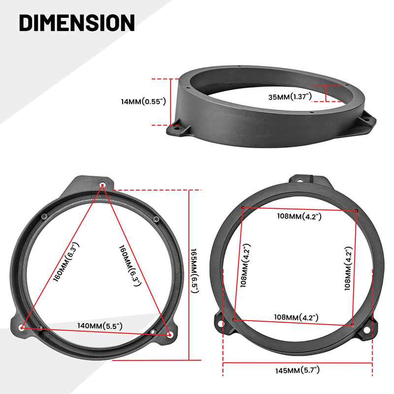 [Australia - AusPower] - RED WOLF Front Door Speaker Adapter 6.5 Inch for Select 2008-2020 Subaru Forester Impreza Outback WRX/STI Install 6-1/2" Aftermarket Audio Speaker Spacer Ring Bracket 2 PCS 