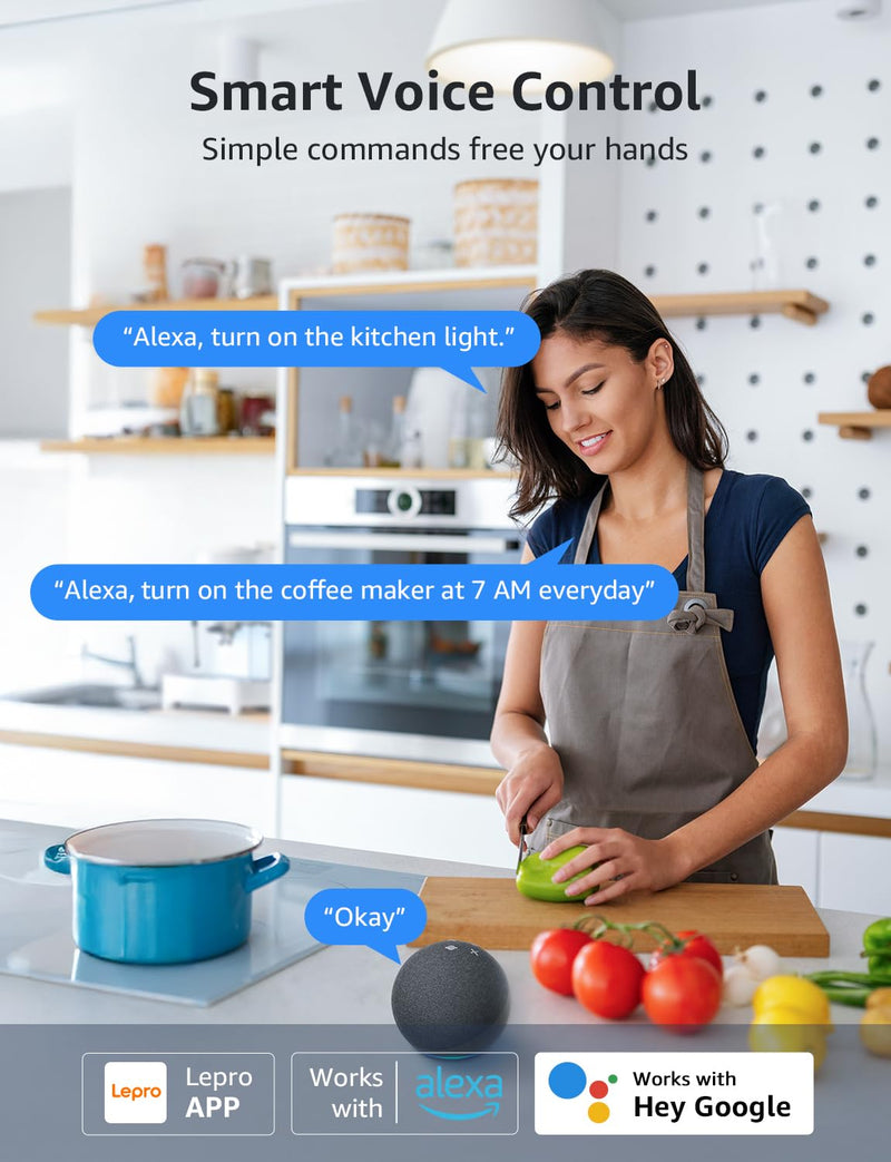 Lepro P1 Smart Plug Mini 15A, WiFi Outlet Plugs Compatible with Alexa & Google Assistant, Voice/APP Control, Timer & Group Controller, ETL & FCC Certified, 2.4GHz Only, 4-Pack