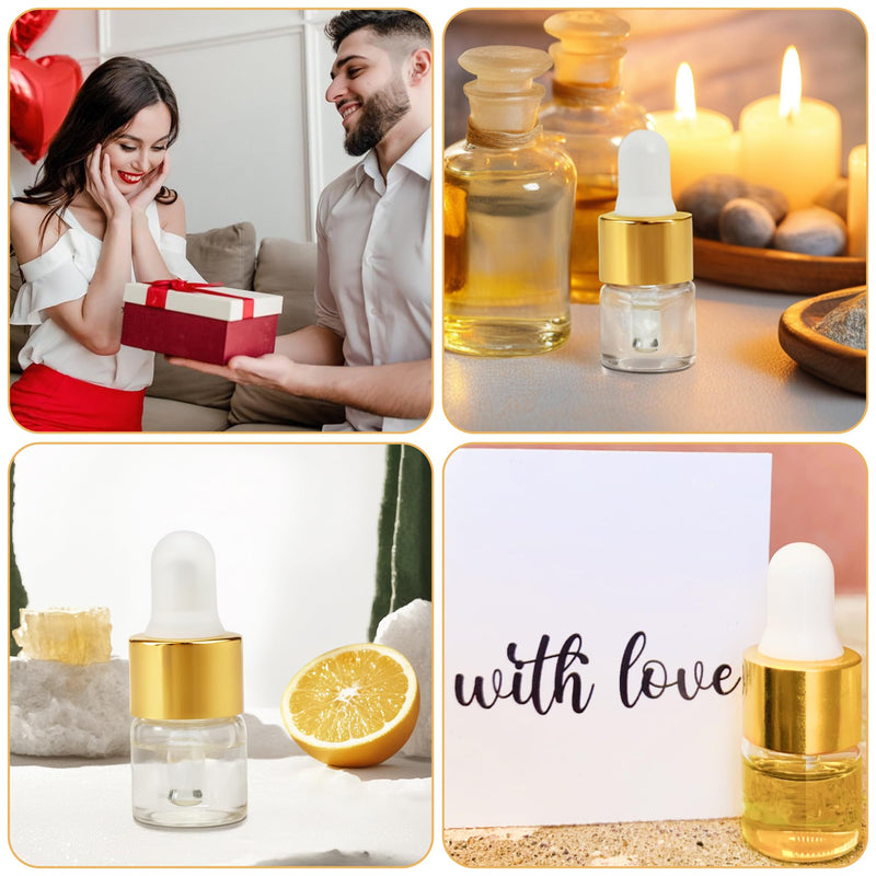 [Australia - AusPower] - 10pcs Mini Glass Dropper Bottle for Essential Oil,1ml Small Clear Sample Dropper Vails with Gold Cap,Perfume Cosmetic Liquid Containers for Traveling 10 1ml 