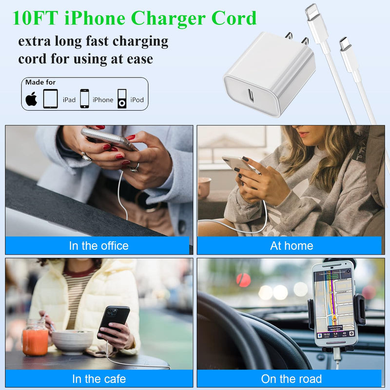 2Pack Fast Charger iPhone [Apple MFi Certified],10FT iPhone Charger Fast Charging USB C to Lightning Cable with 2Pack PD USB C ChargerBlock 10ft i Phone Charger Cord for i Phone 14/13/12/11/X/XS Max/8 10FT(C-L 2 Pack)