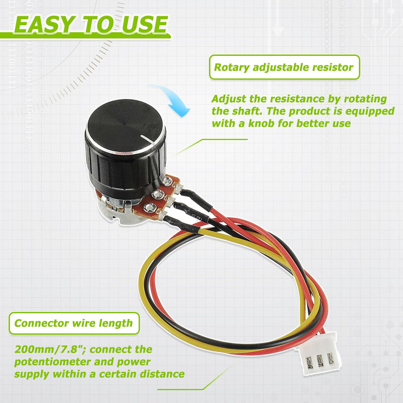 [Australia - AusPower] - 10K Ohm Linear Taper Rotary Potentiometer WH148 with XH2.54-3 Pin Connector Wire Cable and Black Knob Cover Cap(Pack of 5 Pcs) 10K Ohm 