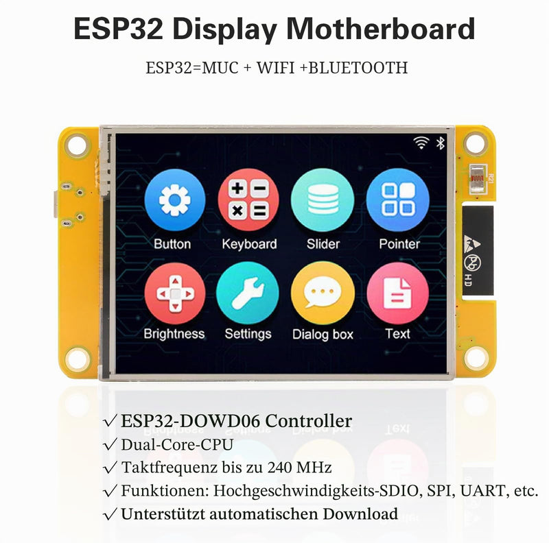 Binghe ESP32 Display ESP32 with Display Board with WiFi Bluetooth 2.8 Inch 240 x 320 ESP32 Intelligent TFT Module Touchscreen LVGL High Speed IoT Connectivity Compatible with Arduino/LVGL (Pack of 2)
