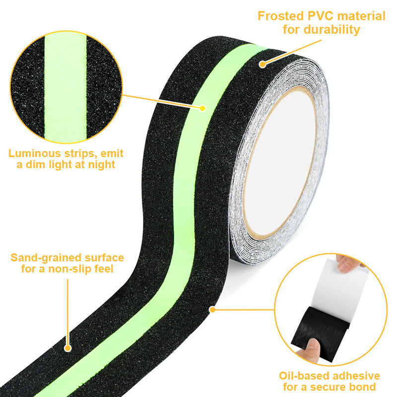 flintronic Anti Slip Grip Tape, 2" x 16.5FT Non-Slip Traction Tapes with Glow in The Dark, Strong Adhesive Traction Tape, Abrasive Adhesive for Outdoor/Indoor Stairs Floors Ramps 5cm*5m-1pc #1 Black Reflective -1pc