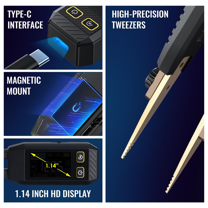 [Australia - AusPower] - 10kHz LCR Meter Tweezer, ESR Meter, Mini SMD Multimeter, Capacitance Inductance Continuity Diode Tester, Measurement Electronic Component Multimeter, Rechargeable Component Diode Tester-LCR-ST1 