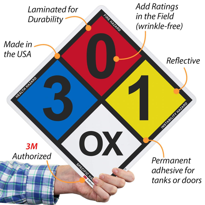 SmartSign - S-5545 NFPA Adhesive Label Kit (Placard, Digits & Symbols) | 17" Tall (Tip-to-Tip) Diamond 3M Engineer Grade Reflective 17" Tall Engineer Grade Reflective Label Kit