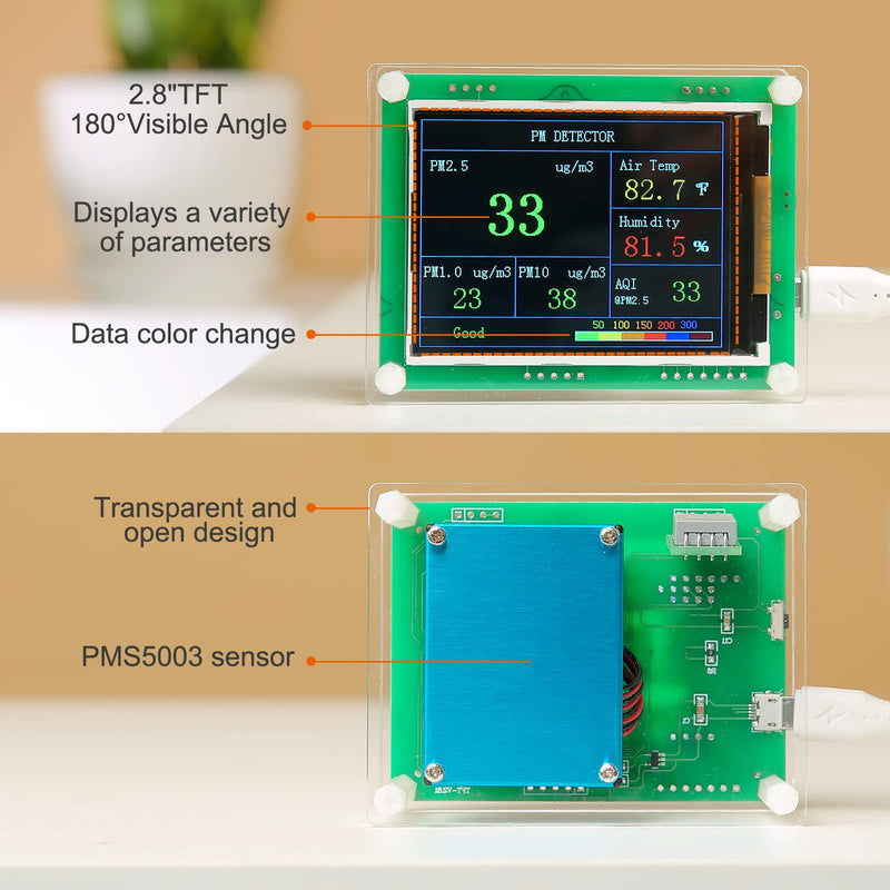 [Australia - AusPower] - Air Quality Monitor pm2.5 pm10 pm1.0 Detector Indoor air Quality Test kit for Cars,Home,Office,Hotel etc (PM2.5,AQI) A1-PM2.5+AQI 