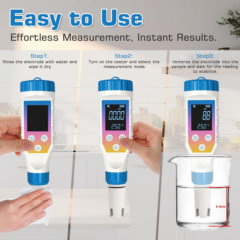 [Australia - AusPower] - Hydrogen Water Tester Meter, 7 in1 pH/H2/TMEP/EC/TDS/ORP/SALT Kit for Hydrogen Water Bottle, TDS Meter Digital Water Tester for Drinking Water, ORP Meter for Water, Juice, Coffee 7 IN 1 with Calibration Solution 