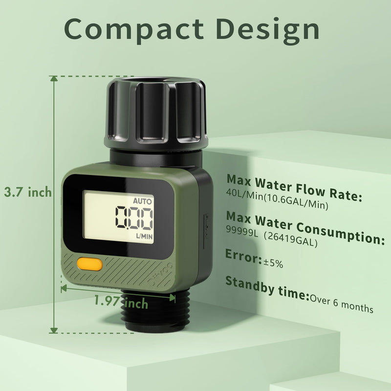 [Australia - AusPower] - Diivoo Water Flow Meter with 180° Removable Panel, 4 Measure Modes, ±5% High Accuracy and IP54, Measure Gallon/Liter Consumption and Flow Rate for Garden Hose Watering, RV Water Tank Filling 2 Pack 2 packs 
