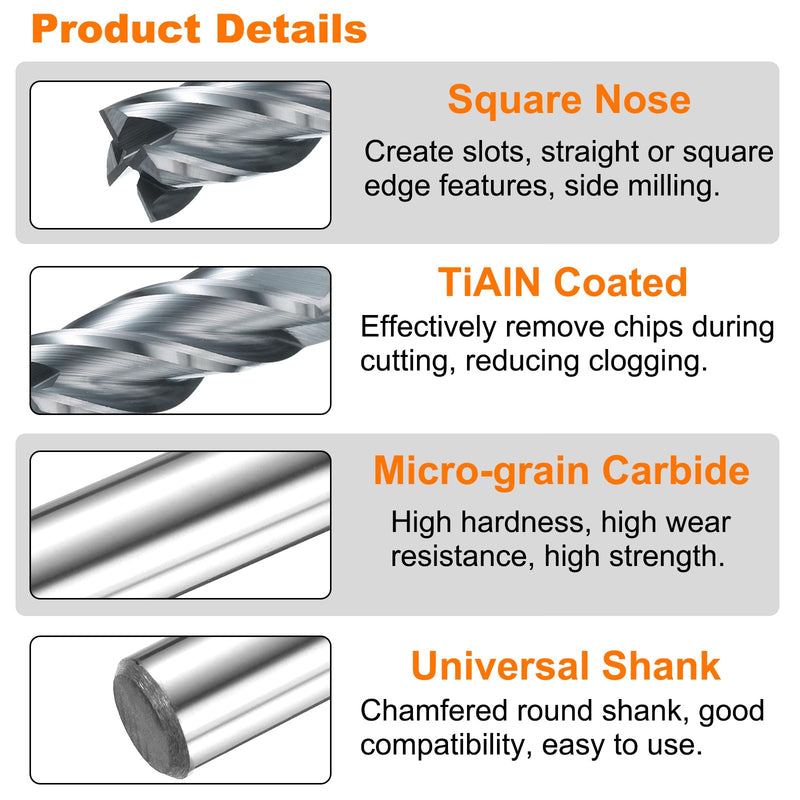HARFINGTON Carbide Square Nose End Mill Bit 25/64" Cut Dia 4 Flutes TiAlN Coated Milling Cutter for Hardened Steel Metal (25/64" Shank 1" Cut Length 2-3/4" Long 30 Degree Helix HRC53-55)