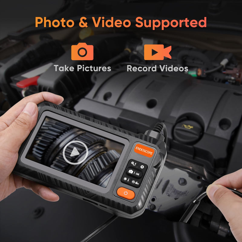 [Australia - AusPower] - Endoscope Camera with Photo Video Recording, 1080P Borescope Camera with Light, Industrial Inspection Camera, Waterproof Snake Camera, Car Engine Borescope with 4.3" Screen, 16.4FT Semi-Rigid Cord 