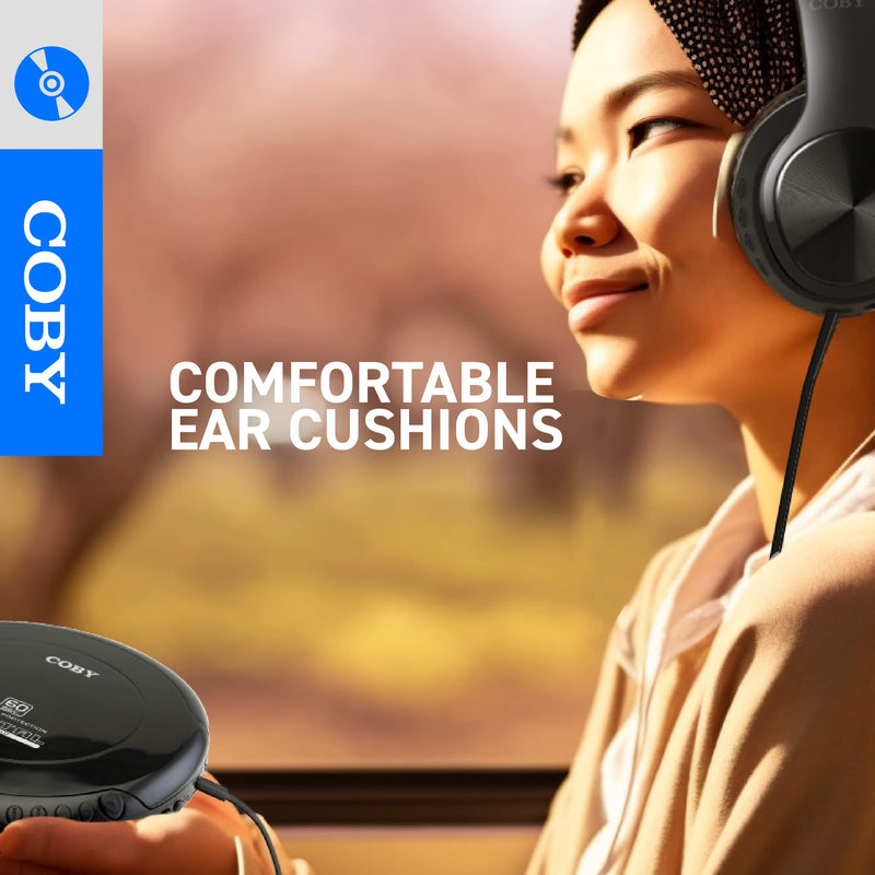[Australia - AusPower] - Coby Portable CD Player with Foldable Headphones, 60-Sec Anti-Skip Compact Disc Player with Headset Bundle for Travel or Home Use 