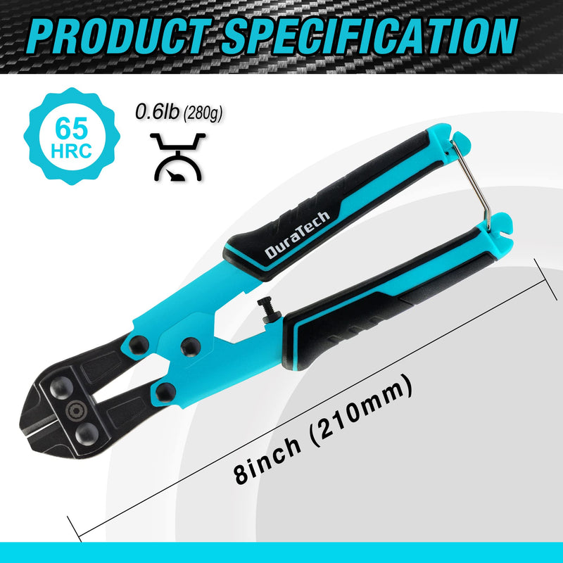 [Australia - AusPower] - DURATECH 8-inch Mini Bolt Cutter with Bi-Material Ergonomic Handle Grip, Security Lock, Chrome Vanadium Steel Blade for Wire, Cables, Chains, Small Screws 8" bolt cutter 