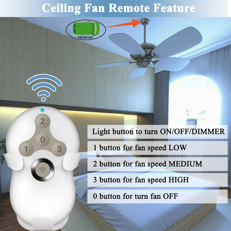 Universal Ceiling Fan Remote Control Kit, Replacement for Hampton Bay, Hunter, Harbor Breeze, 3 Speed with Light Dimmer, 434MHz, with Wall Mount 99122 Remote Kit