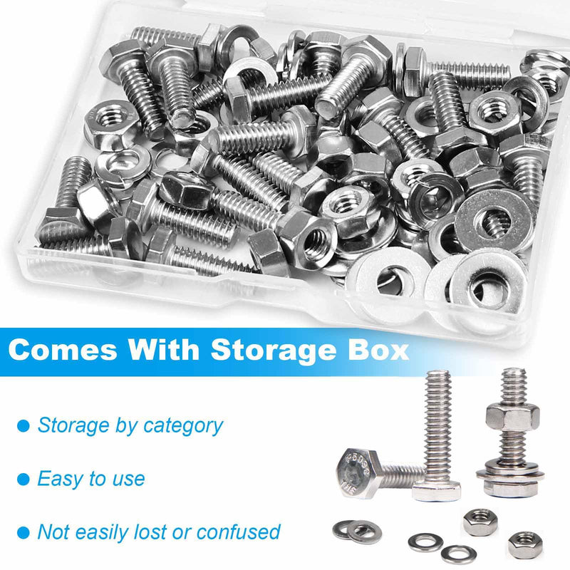 [Australia - AusPower] - Yinpecly 20 Sets 1/4-20 x 1-1/2" Hex Head Screw Bolt, Nuts, Flat & Lock Washers, Stainless Steel 304, Machine Fully Thread Hex Bolts, Bright Finish Hexagon Bolt, Nuts and Bolts Assortment Kit 1/4-20 x 1-1/2" 