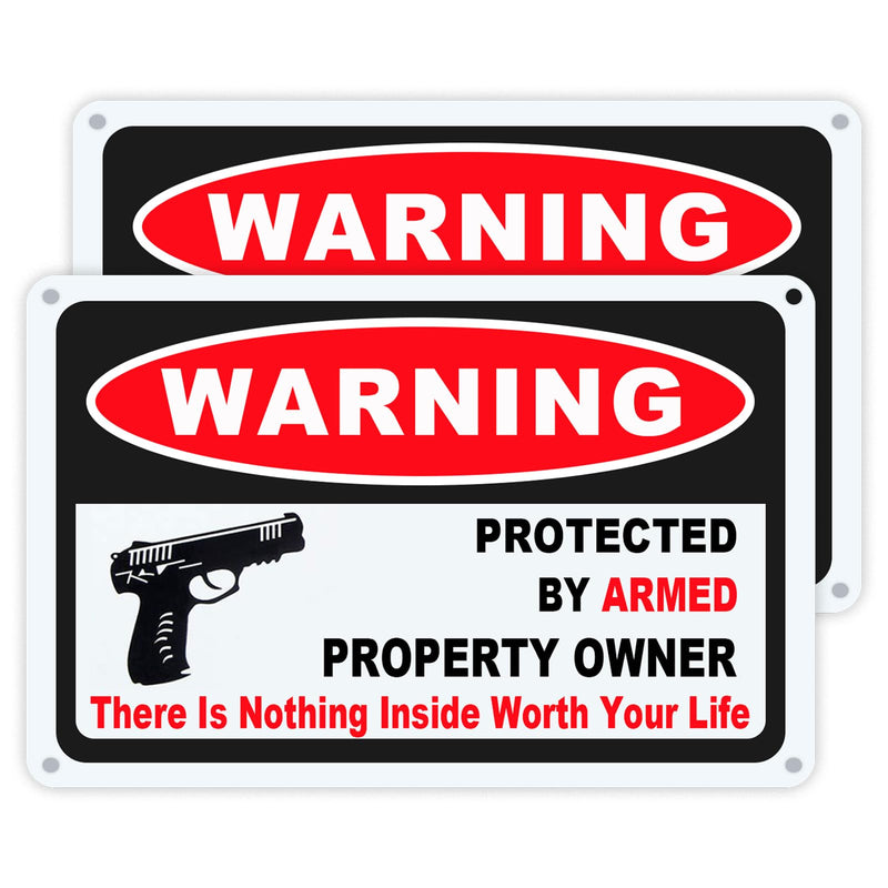 2Pcs 10 x 7 Inch Gun Sign The Owner of This Property is Armed Signs Warning Sign Reflective Signs Rust Free Aluminum