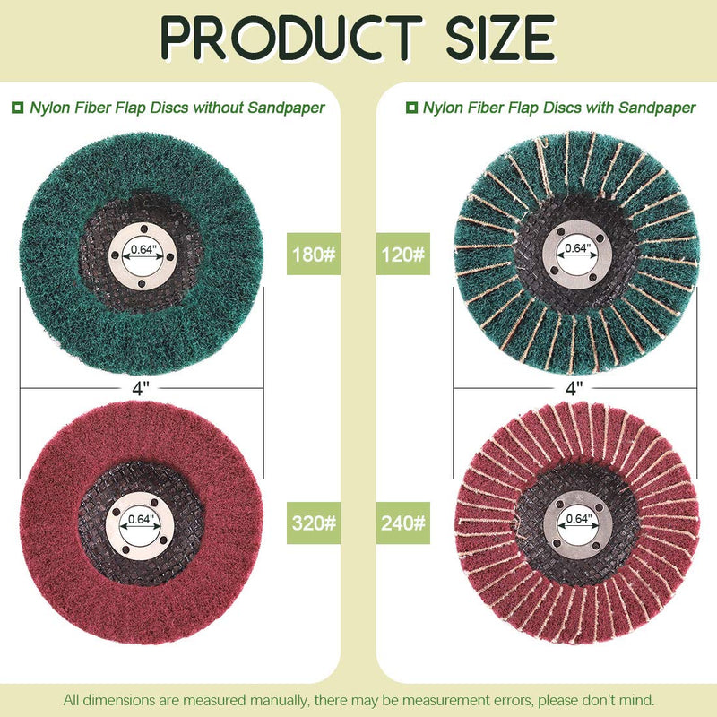 Keadic 8Pcs Nylon Fiber Flap Disc for Bench Grinder, 4 Inch Nylon Fiber Grinding Wheel, 120 180 240 320 Grit Scouring Pad Buffing Wheel Abrasive Sanding Wheels for Polishing Tools(Red & Green) Grit 120/180/240/320 Assorted Kit