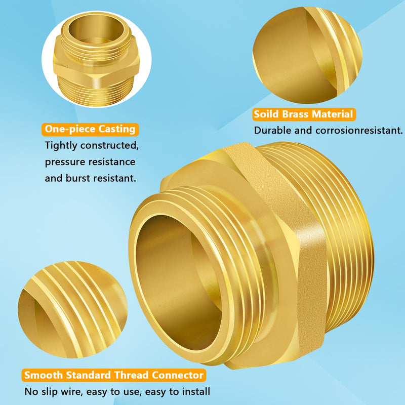 [Australia - AusPower] - Fire Hydrant Hex Nipple, 2" NPT x 1-1/2" NST (NH) Male Fire Hydrant Hose Adapter Fitting Double Male Brass Fire Hydrant Connector 2" NPT Male x 1-1/2" NST Male 