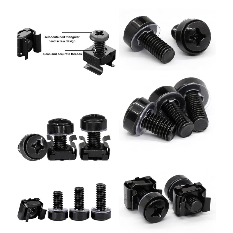 [Australia - AusPower] - 50 Pack Rack Mount Screws and Cage Nuts Assortment Kit, M6 x 16 mm Screws and Nuts Combination, with Washers, 304 Stainless Steel, Zinc-Plating (Black) 