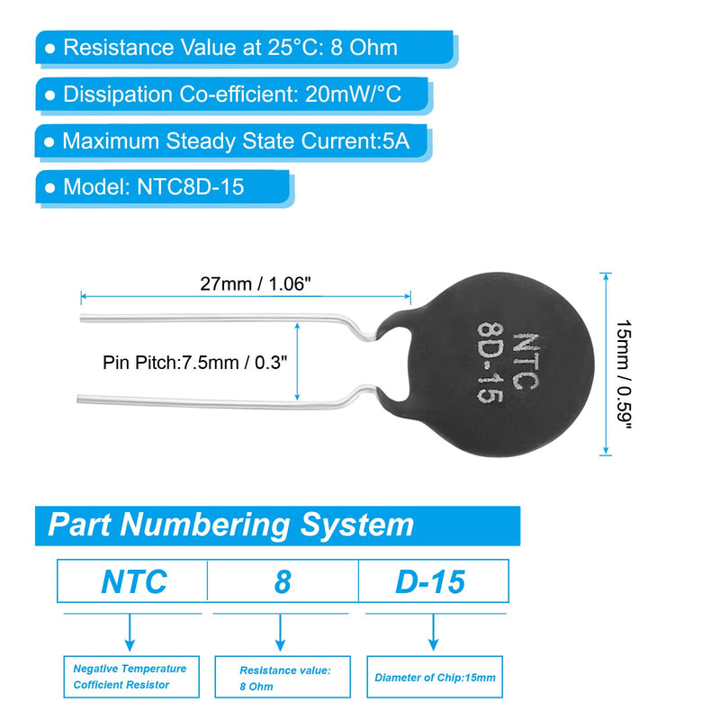 PATIKIL NTC Thermistors Resistors 10 Pieces 8 Ohm NTC8D-15 Highly Sensitive Current Limiter Temperature Sensor for Measuring Temperature Black | Current Limiter Temperature Sensor, Highly Sensitive, For Measuring Temperature
