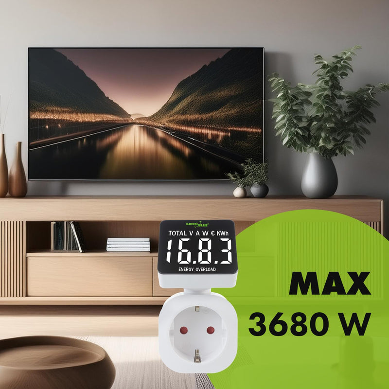 [Australia - AusPower] - Green Blue Electricity Meter, Energy Cost Meter, Digital Wattmeter, Power Consumption Meter, Energy Meter, 16 A Max: 3680 W, Display of Consumed kWh and Energy Costs 
