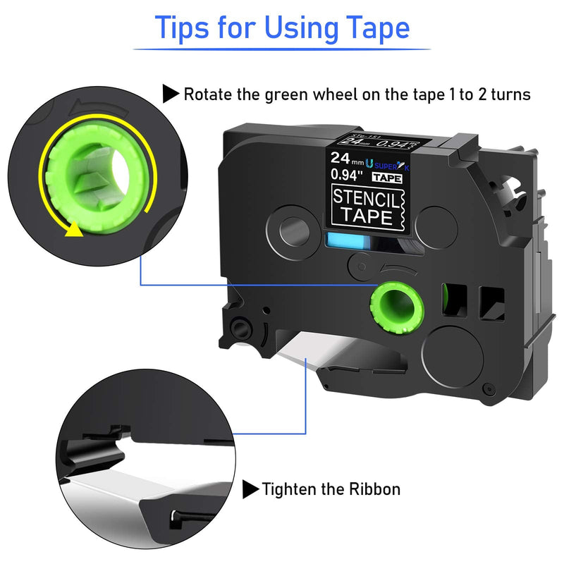 [Australia - AusPower] - USUPERINK 2PK Compatible for Brother ST151 STe151 ST-151 STe-151 Stencil Tape 1" (24mm)x 9.8ft(3m) Black on Clear Mobile Solutions Non-adhesive Stamp Cassette for PTouch PT-D600VP PT-P700 Label Maker 24 mm 2 Pack 