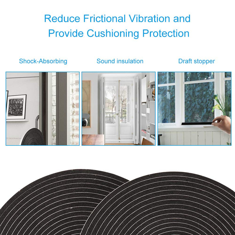 2 Rolls Foam Tape Weatheratrip for Door Window Insulation, Single Sided Foam Strips Adhesive, High Density Foam Seal Tape, Closed Cell Foam Seal Strip Tape(1/2"Wx1/4"Tx32FT, Black) 1/2"W x 1/4"T x 32FT