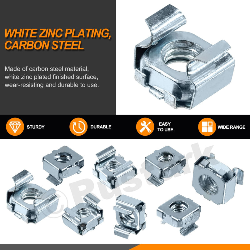 [Australia - AusPower] - 40Pcs 4 Sizes Silver Carbon Steel Cage Nut SAE Zinc Snap-in Cage Nuts Square Rack Mount Clip Nuts Captive Nut Rack Nuts for Server Shelve Cabinet 40Pcs 4 sizes Cage Nut 