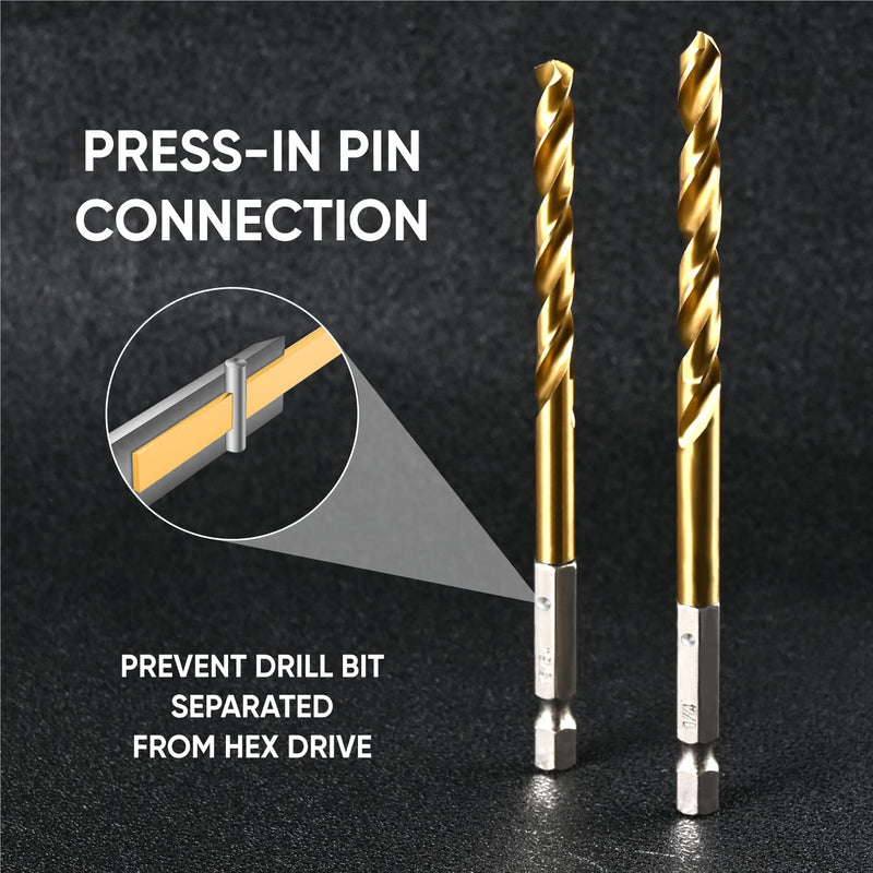 amoolo Impact Drill Bit Set, 33pcs Titanium HSS Twist Hex Shank Drill Bit Set for Metal, Steel, Wood, Plastic, Quick Change Design Plus 8pcs PH2 Short bits (1/16''-1/2'')