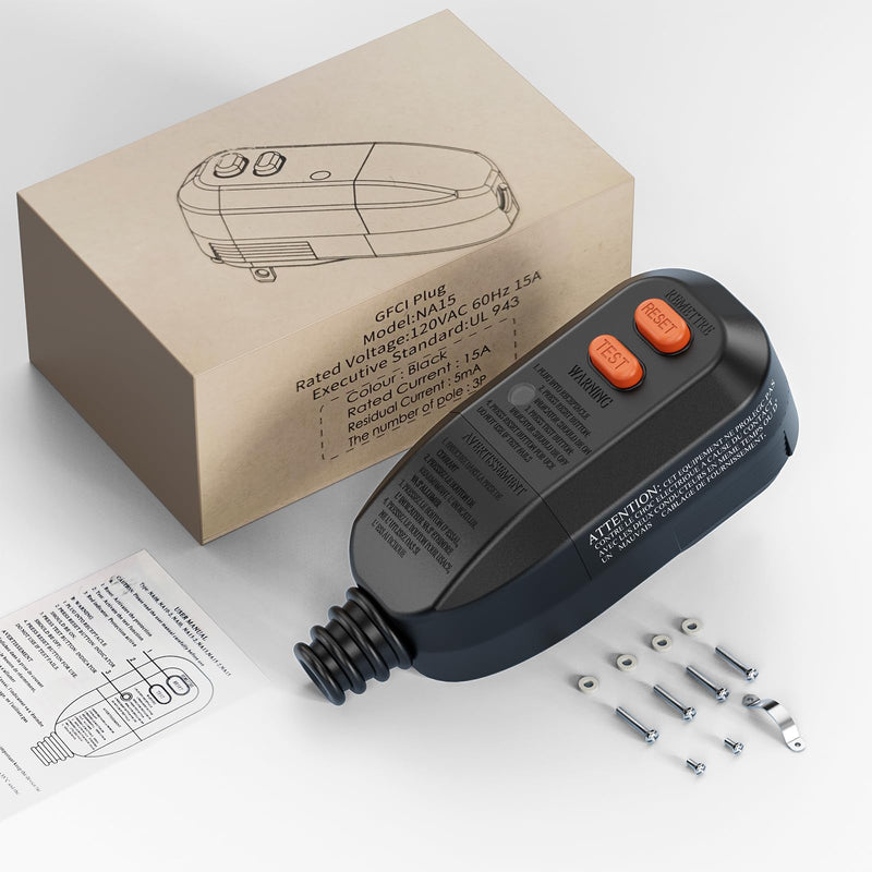 [Australia - AusPower] - GFCI Plug Replacement Auto Reset 15 Amp 3 Prongs, Waterproof, Ground Fault Circuit Interrupter Safety Plug for Air Conditioner, Hot Tub,Ovens,Pumping,Weeder,1 Pcs 1 