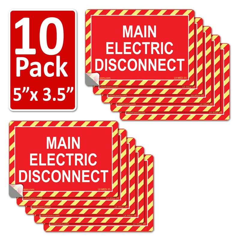 5" x 3.5" Main Electric Disconnect Labels Decal Emergency Danger Sign Notice Sticker Electrical Panel Heavy Duty Ultra Durable Vinyl Waterproof (10 Pack Red) 10 Pack Red