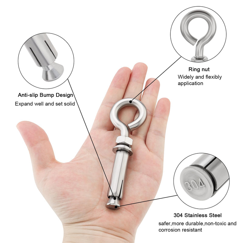 [Australia - AusPower] - 5 Pack M10*117mm Concrete Eye Bolt, PNXKTXO Eyebolt Screw Hooks Stainless Steel Wall Concrete Brick Anchor, Heavy Duty Eyebolts Expansion Lifting Ring Bolt Fastener 3/8" 5PCS - M10 3/8inch 