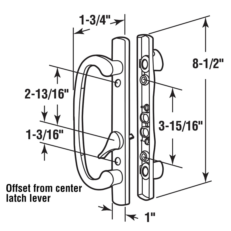 Prime-Line C 1280 Mortise Style Sliding Patio Door Handle Set - Replace Old or Damaged Door Handles Quickly and Easily – White Diecast, Non-Keyed, Fits 3-15/16 In. Hole Spacing (1 Set) off-set