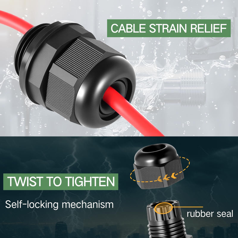 [Australia - AusPower] - 50 Pcs 1/2" NPT Black Nylon Cable Gland, Waterproof IP68 Adjustable Locknut for 6-12mm Cable Diameter Waterproof Connectors Black Cord Grip 50 
